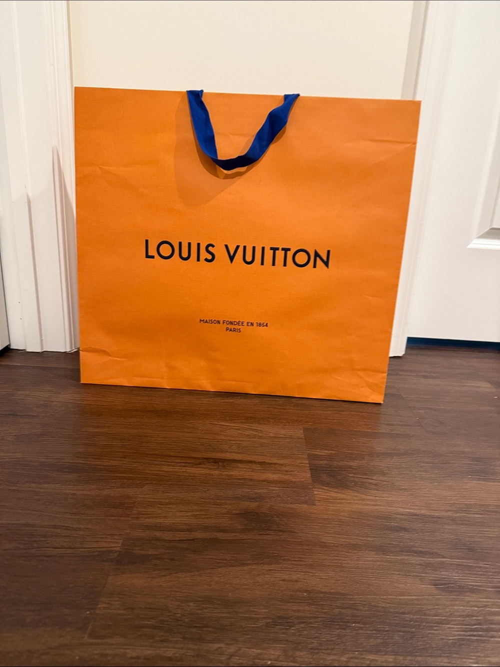 Louis Vuitton Orange Gift Bag with Blue Ribbon Handles